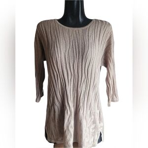 Chico's Traveller's Collection Tan Textured Knit Cropped Sleeve Tunic L